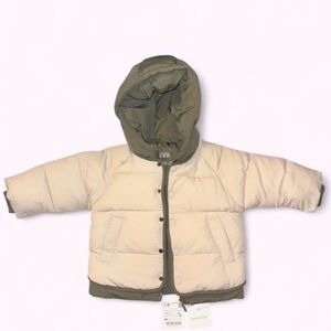 Zara Kids Puffer Jacket in Cream and Green